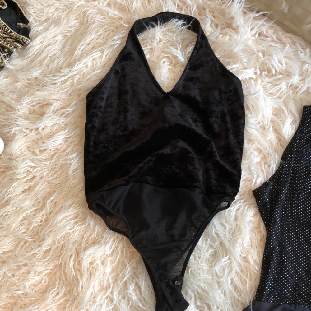 Vintage Ann Klein bodysuit G string velvet halter